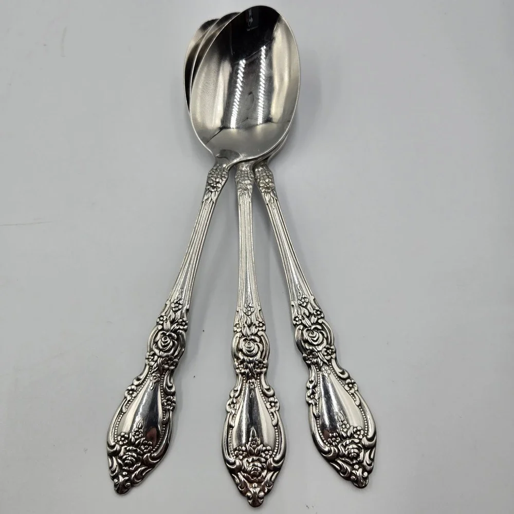 Vtg Oneida USA Canada Wordsworth Brahms Flatware Rose Daisy 3 Serving Spoons Exc